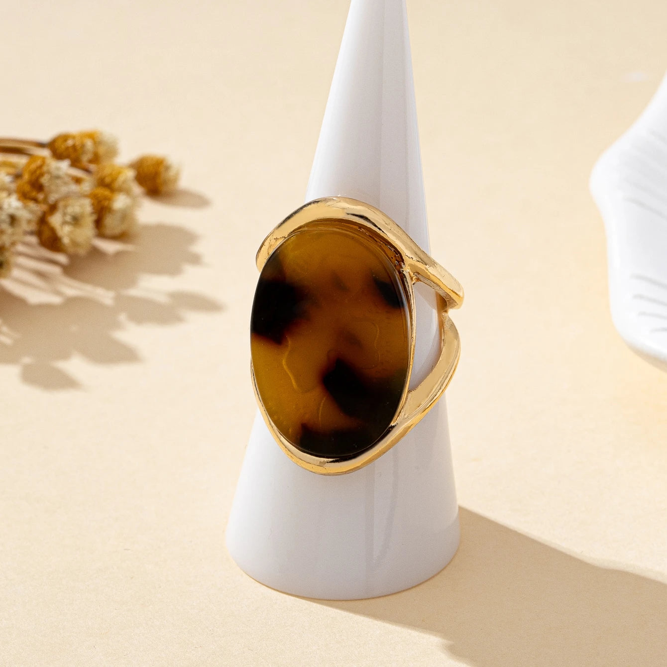 Anillo Ibicenco Boho de Diseño Artesanal con Piedra Natural gold boho ring