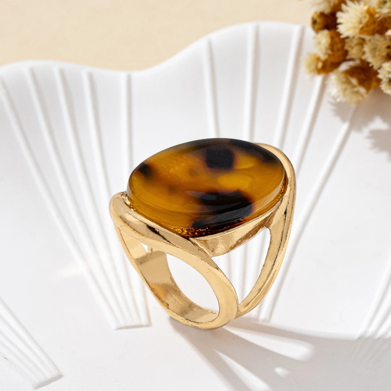 Anillo Ibicenco Boho de Diseño Artesanal con Piedra Natural gold boho ring