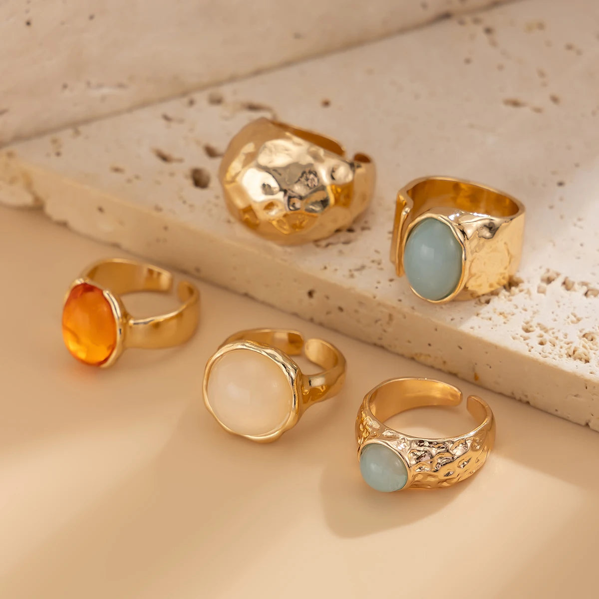Anillos Ibicencos Boho de 5 Piezas Estilo Vintage Ajustables gold summer boho rings