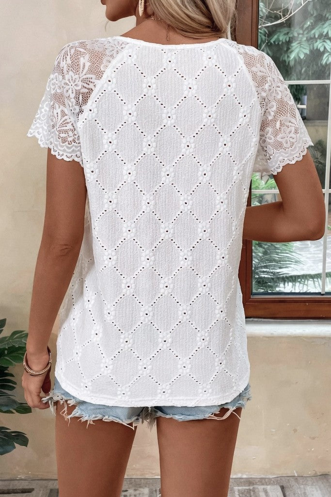 Blusa Ibicenca Boho de Encaje con Escote en V y Manga Corta boho shirt