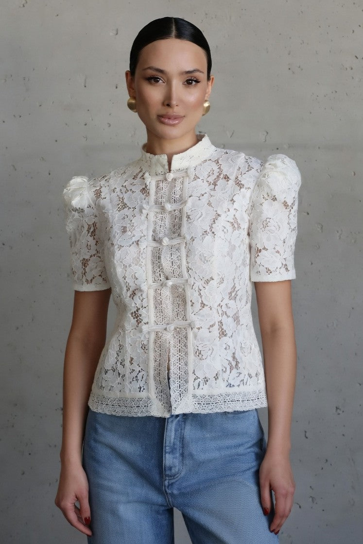 Blusa Ibicenca Boho de Encaje con Manga Corta y Diseño Entallado boho shirt