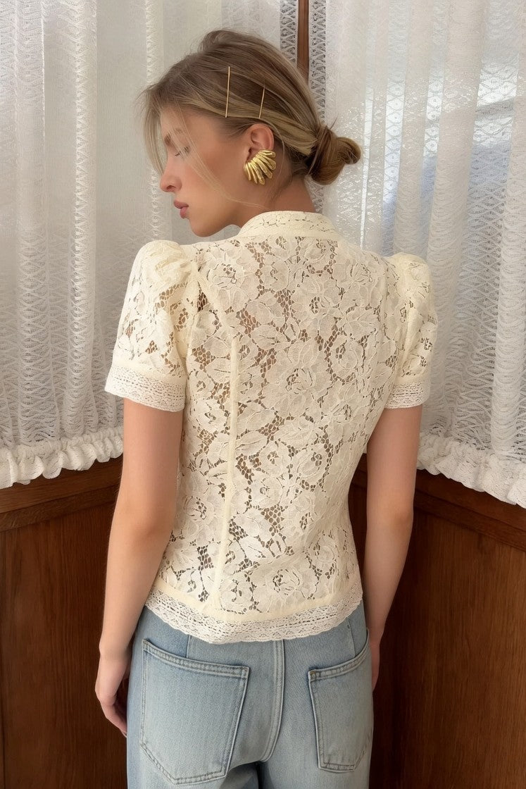 Blusa Ibicenca Boho de Encaje con Manga Corta y Diseño Entallado boho shirt
