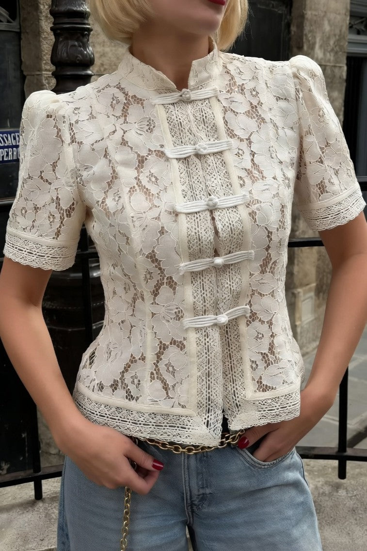 Blusa Ibicenca Boho de Encaje con Manga Corta y Diseño Entallado boho shirt