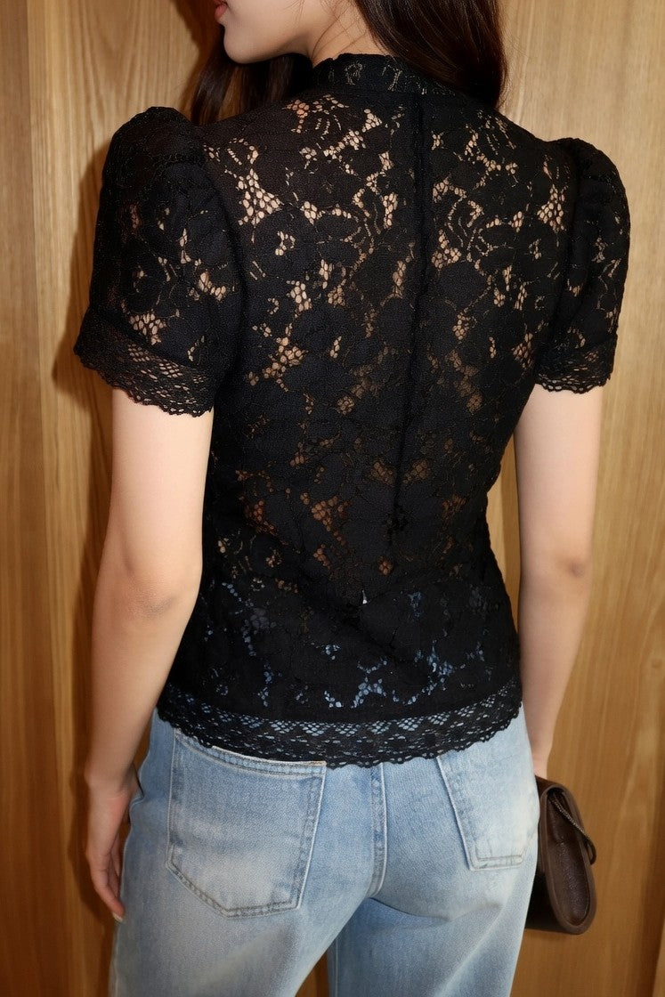Blusa Ibicenca Boho de Encaje con Manga Corta y Diseño Entallado boho shirt