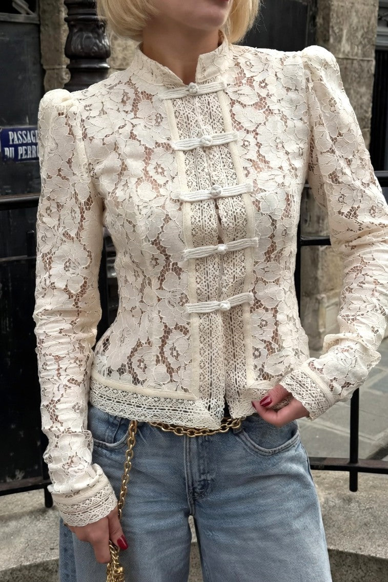 Blusa Ibicenca Boho de Encaje con Manga Larga y Detalles Calados boho shirt