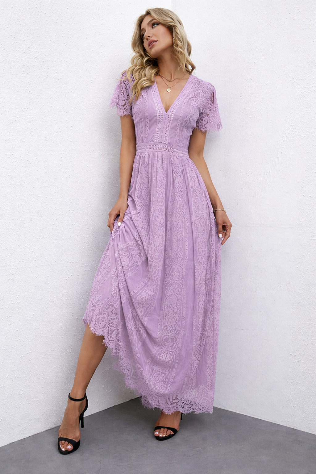 Vestido Ibicenco lilac de Encaje Floral long lilac boho dress