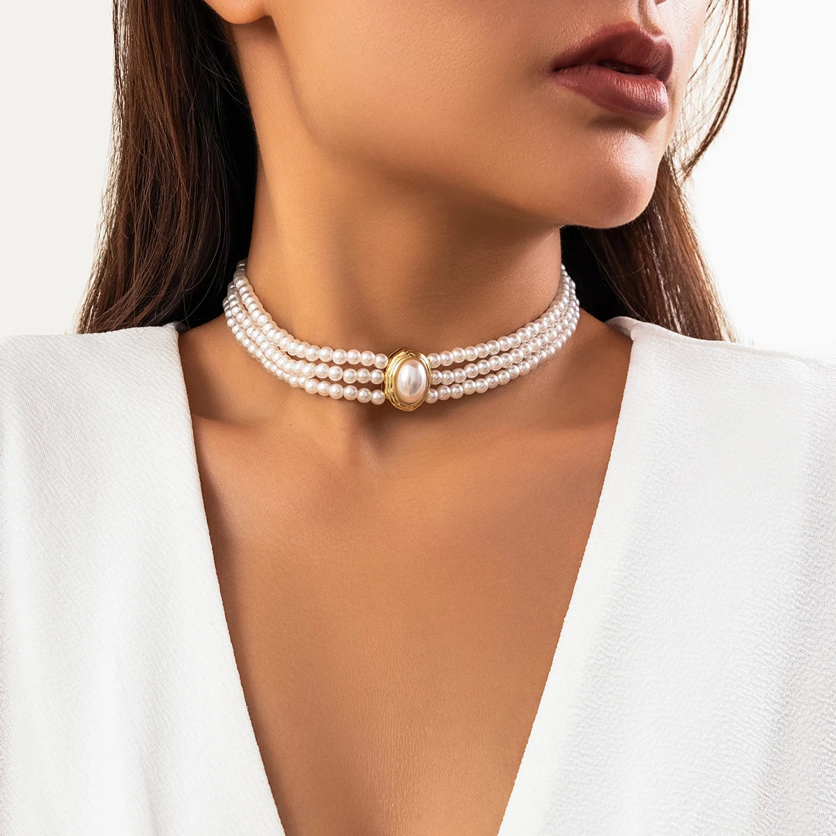 Collar Ibicenco Choker de Cuentas con Piedra Central Boho white necklace