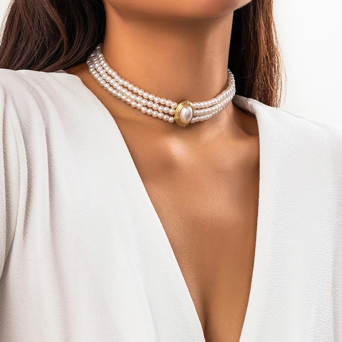 Collar Ibicenco Choker de Cuentas con Piedra Central Boho white necklace
