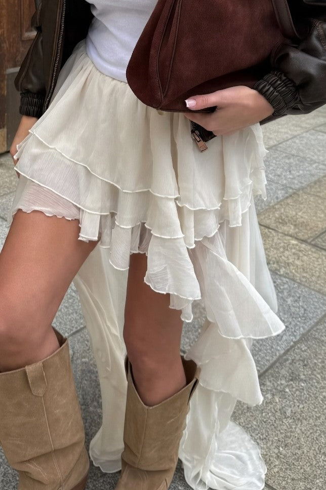 Falda Ibicenca Boho Asimétrica con Volantes y Caída Fluida long boho skirt