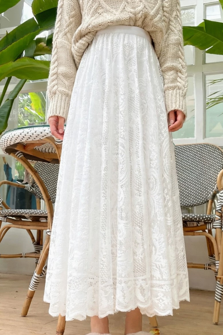 Falda Ibicenco de Encaje Crochet, Línea A, Corte Suelto y Largo long white boho skirt