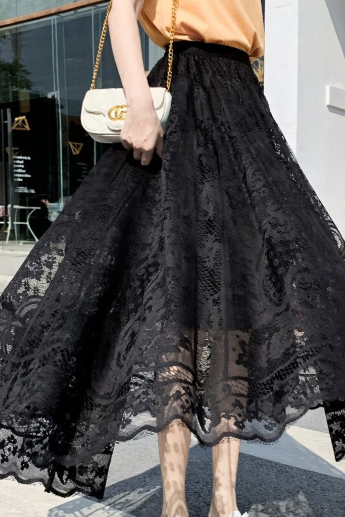 Falda Ibicenco de Encaje Crochet, Línea A, Corte Suelto y Largo long black boho skirt