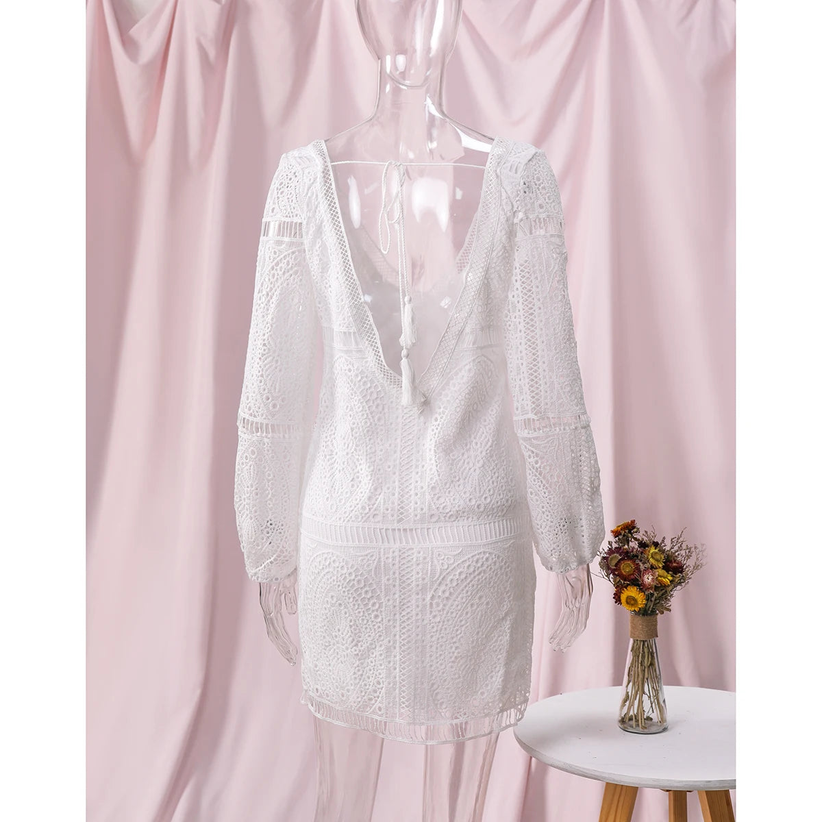 Vestido Ibicenco Blanco de Encaje Bordado