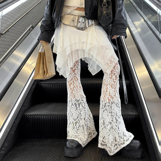 Pantalones Diseño Malla Costura Encaje Micro Transparente