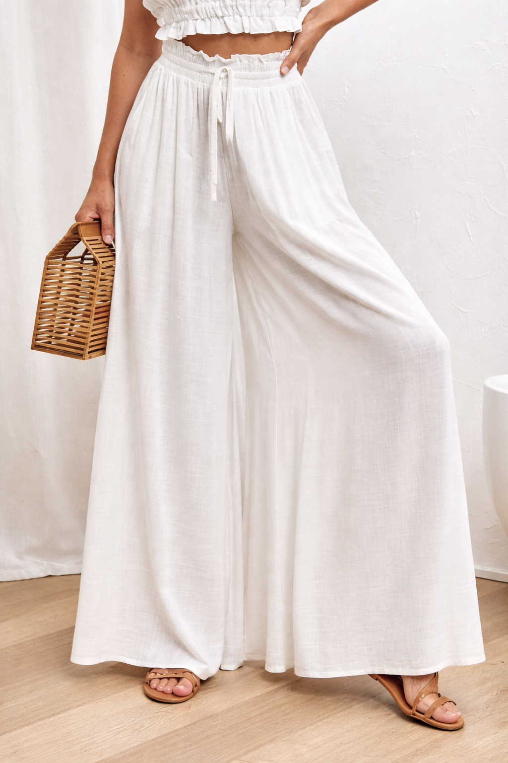 Pantalones Ibicencos Blancos Anchos con Cintura Elástica boho pants