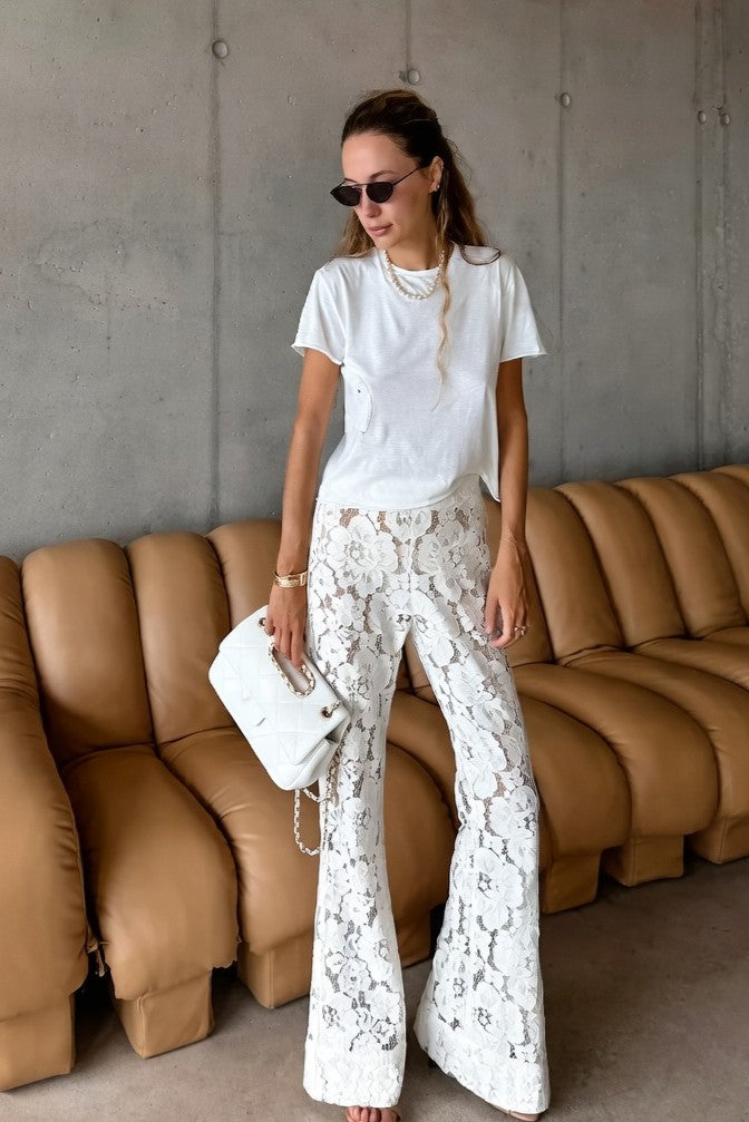 Pantalones Ibicencos de Encaje Blanco con Pierna Ancha lace boho pants