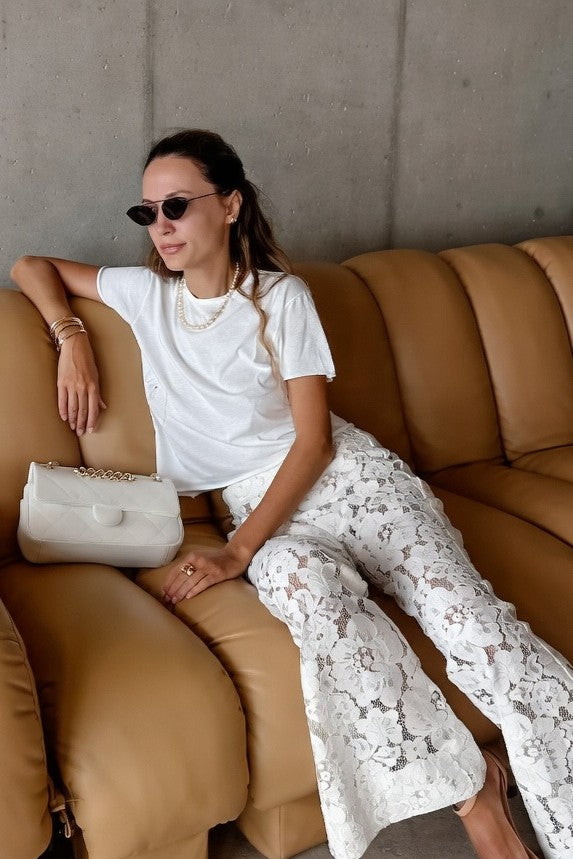Pantalones Ibicencos de Encaje Blanco con Pierna Ancha lace boho pants