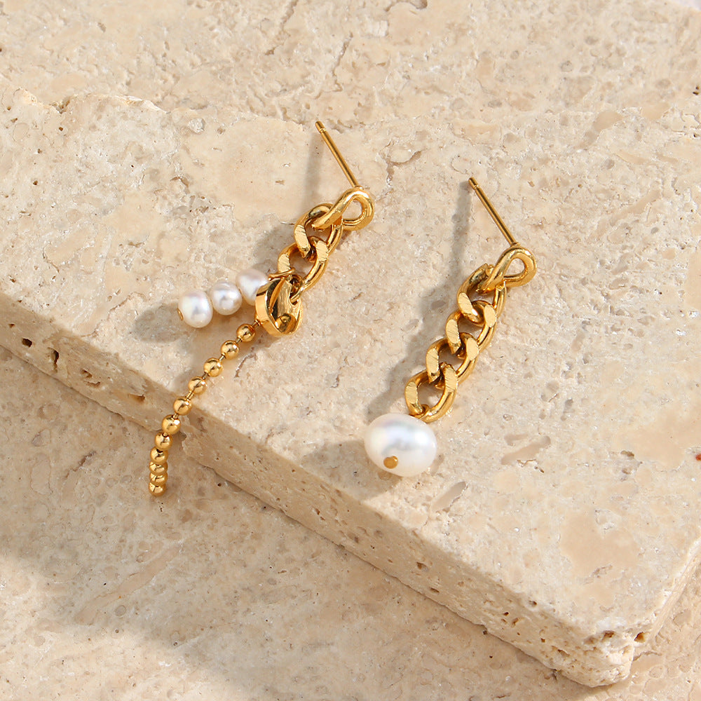 Pendientes Ibicencos Boho con Cadena y Perla Colgante gold pearl earrings