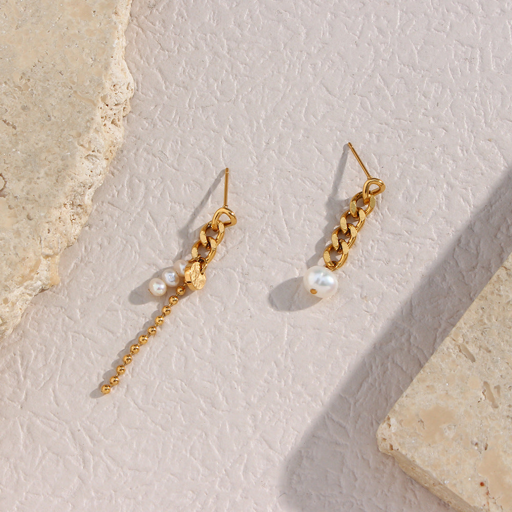 Pendientes Ibicencos Boho con Cadena y Perla Colgante gold pearl earrings