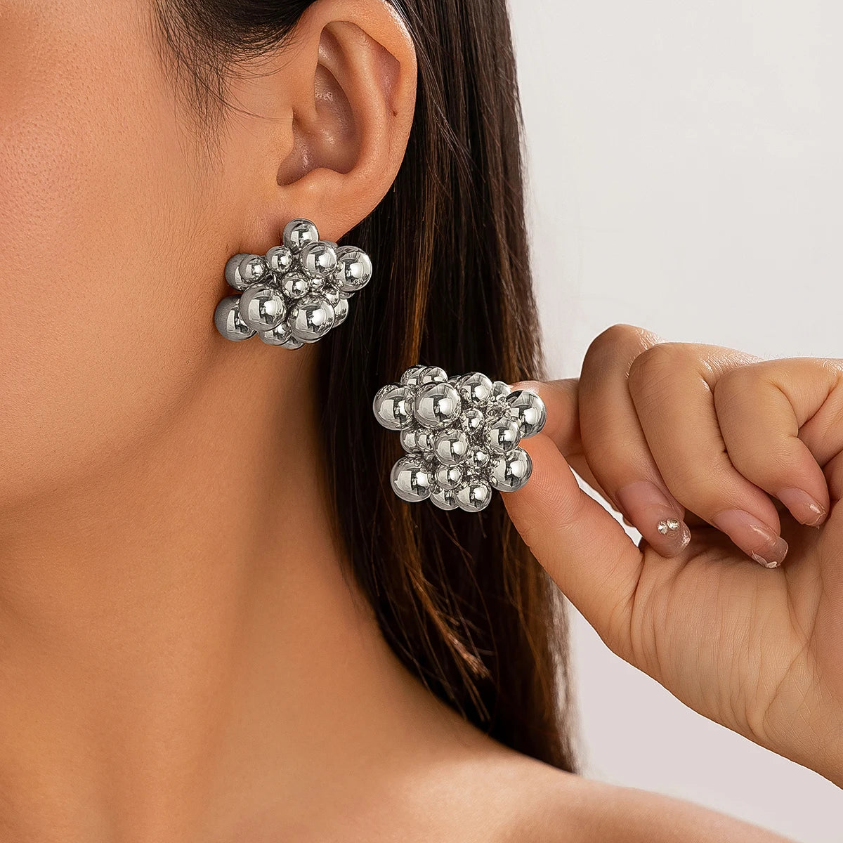 Pendientes Ibicencos con Racimo de Esferas Boho silver earrings