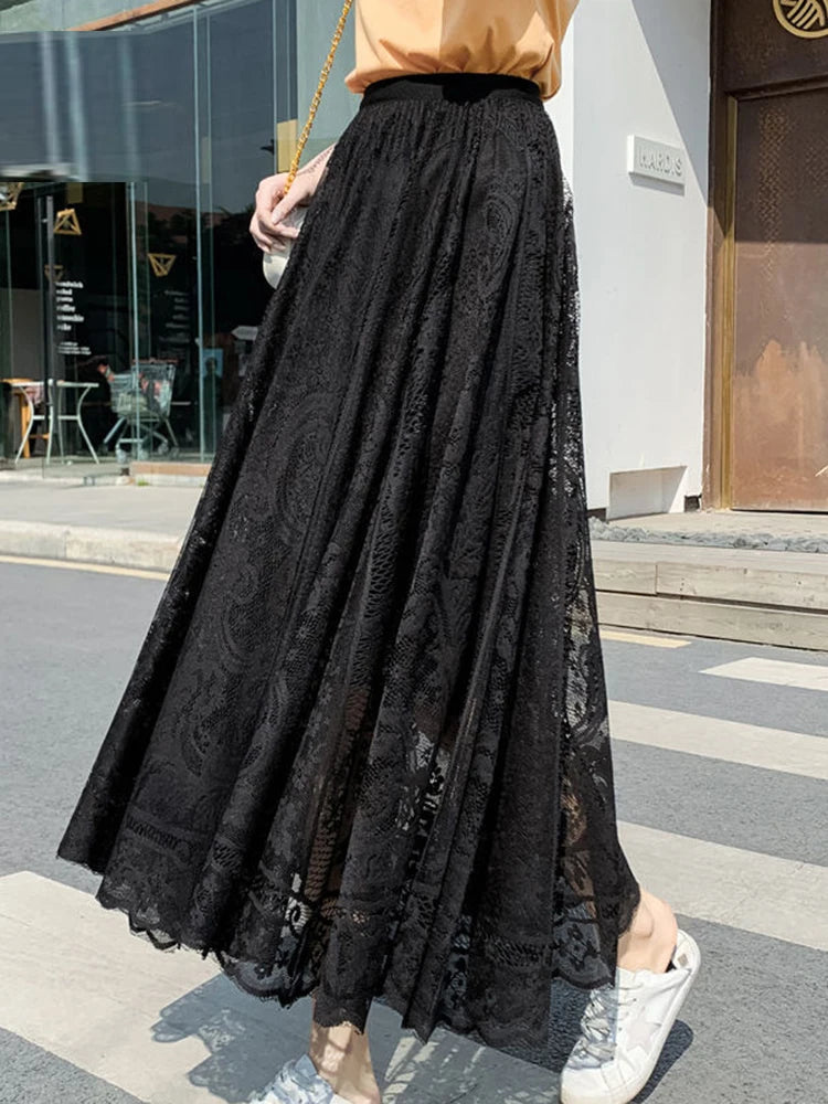 Vestido Ibicenco de Encaje Crochet, Línea A, Corte Suelto y Largo, Estilo Coreano