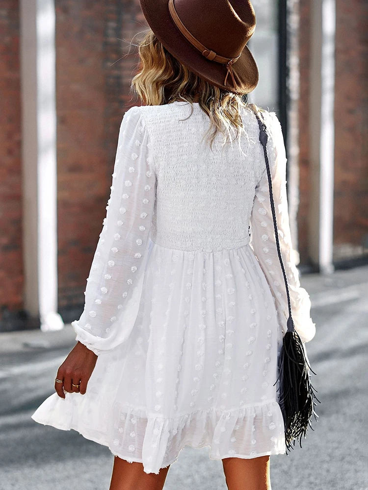 Vestido Ibicenco Boho Casual Mini con Cuello V y Volantes