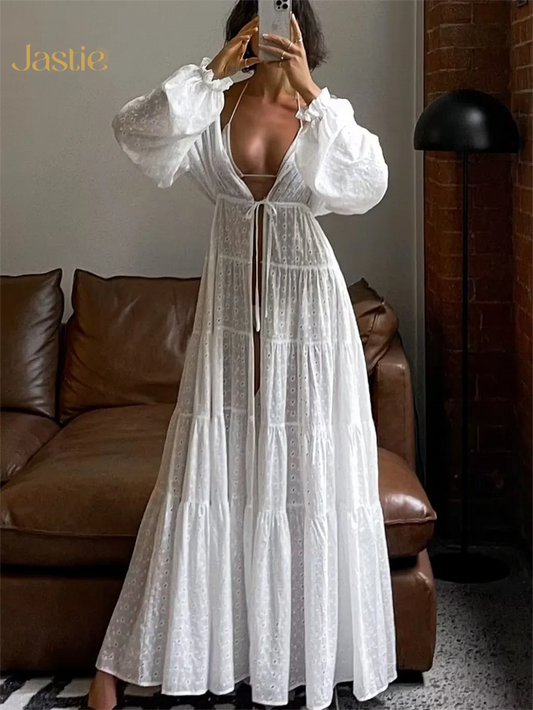 Vestido Ibicenco Bohemio de Algodón Bordado Primavera-Verano