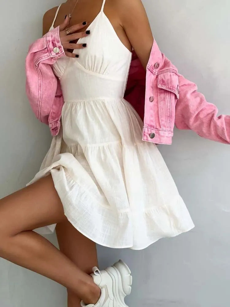 Vestido Ibicenco Vintage Blanco Línea A sin Mangas