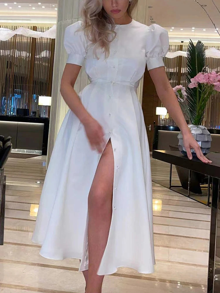 Vestido Ibicenco de Verano con Manga Abullonada y Corte en A