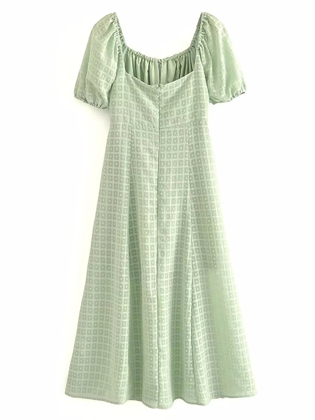 Vestido Ibicenco a Cuadros con Cuello Cuadrado
