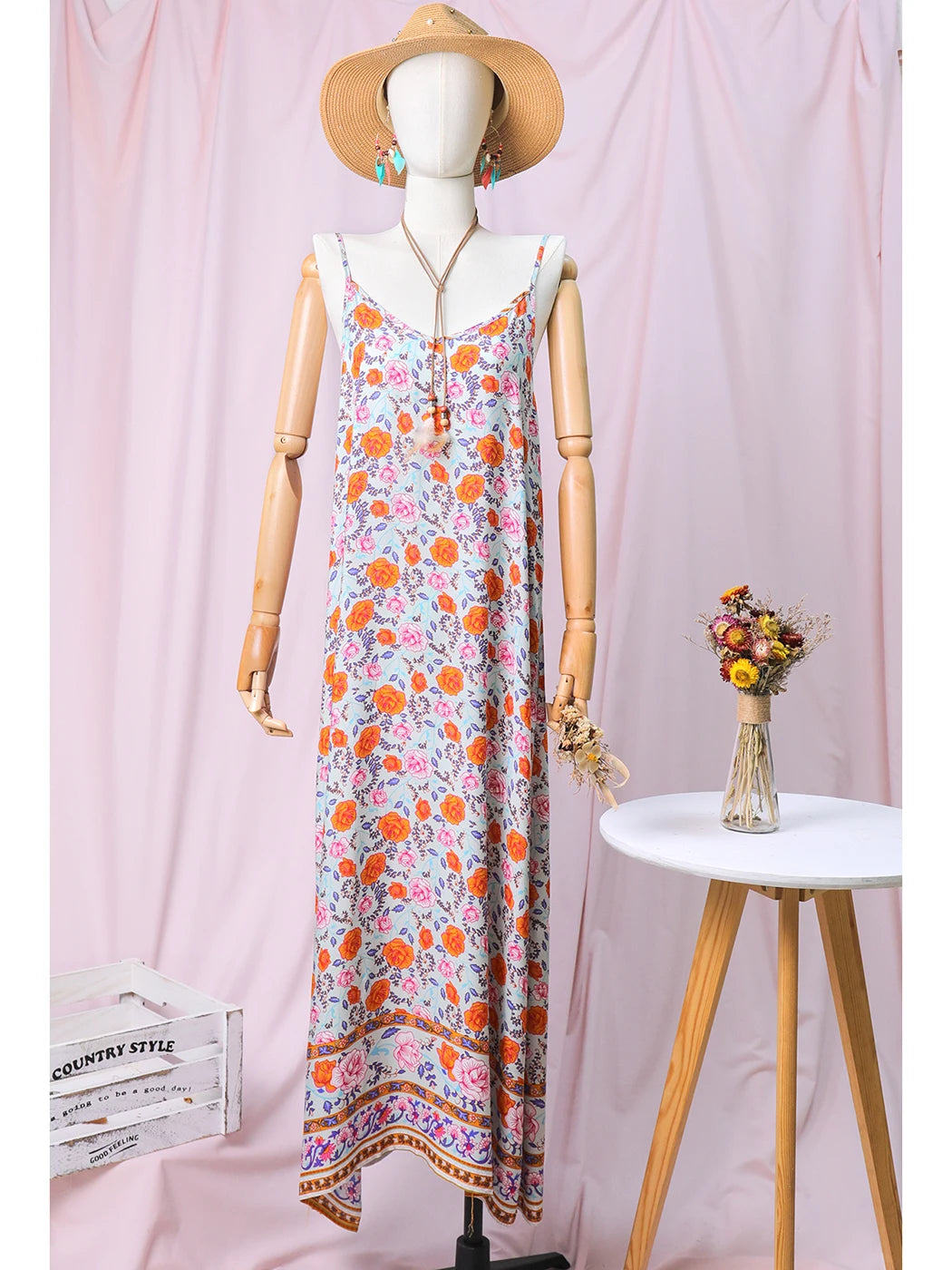 Vestido Ibicenco Bohemio con Tirantes de Alta Calidad y Corte Fluido