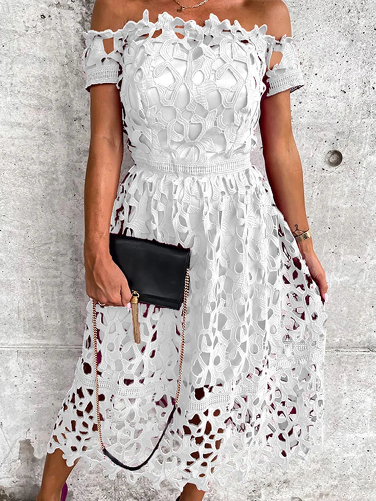 Vestido Ibicenco Midi Elegante con Hombros Descubiertos
