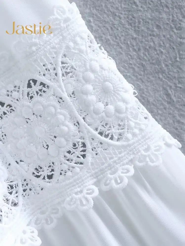 Vestido Ibicenco de Verano Blanco A-Line con Hombro Descubierto y Detalle de Encaje