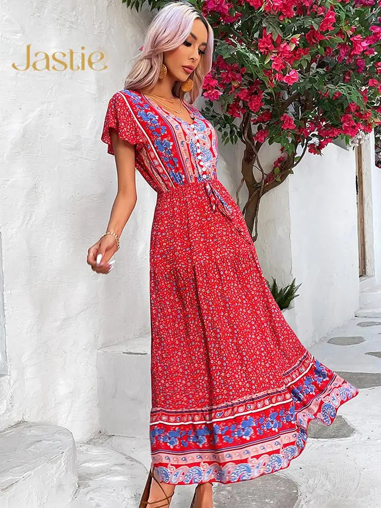 Vestido Ibicenco Bohemio Vintage Floral Verano  con Corte A-line