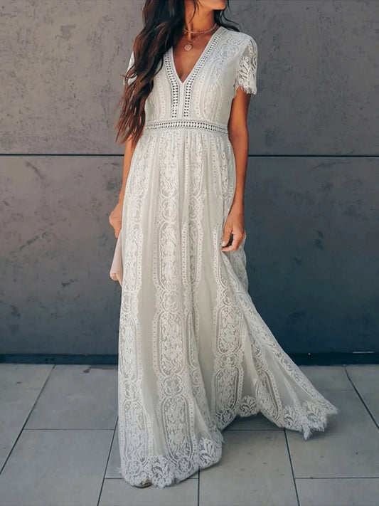 Vestido Ibicenco Blanco de Encaje Floral