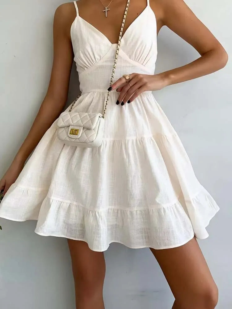 Vestido Ibicenco Vintage Blanco Línea A sin Mangas