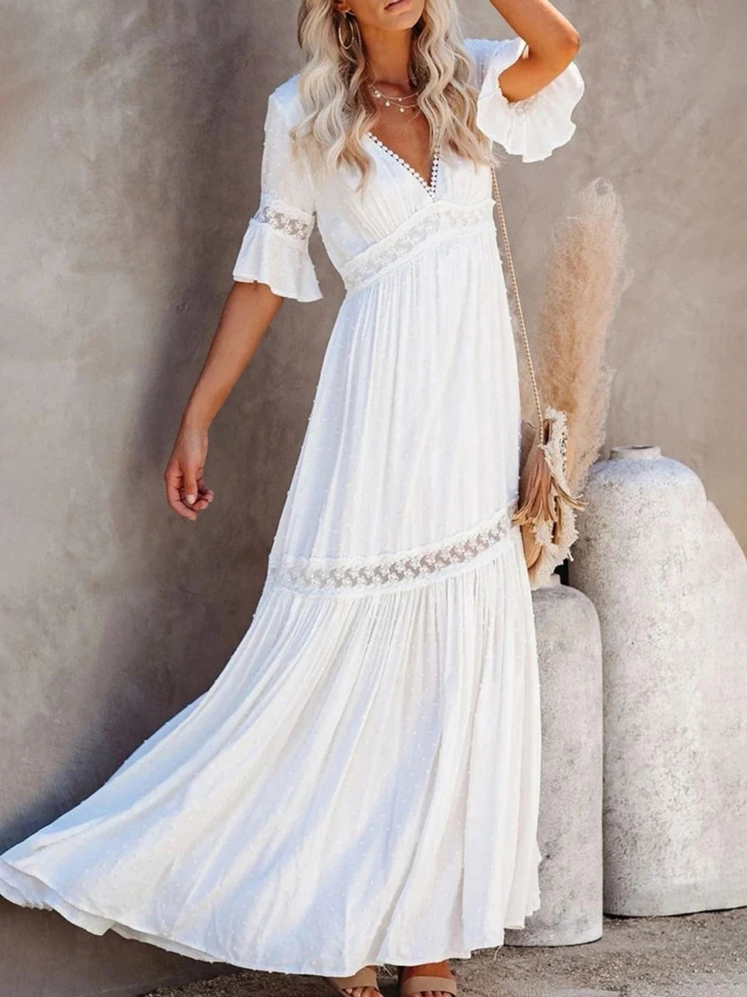 Vestido Ibicenco con Dobladillo Plisado