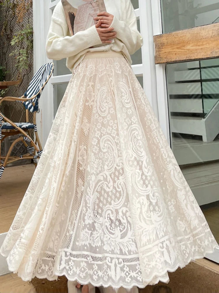 Vestido Ibicenco de Encaje Crochet, Línea A, Corte Suelto y Largo, Estilo Coreano