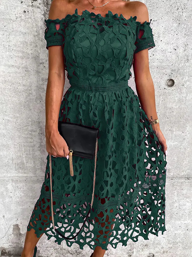 Vestido Ibicenco Midi Elegante con Hombros Descubiertos