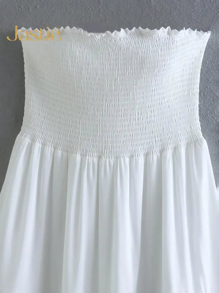 Vestido Ibicenco de Verano Blanco A-Line con Hombro Descubierto y Detalle de Encaje
