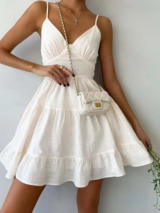 Vestido Ibicenco Vintage Blanco Línea A sin Mangas
