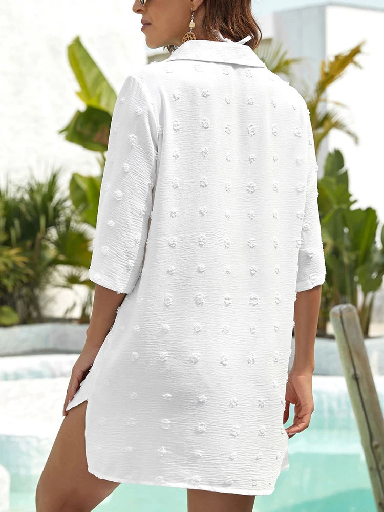 Vestido Ibicenco de Verano Mini Camisero en Gasa