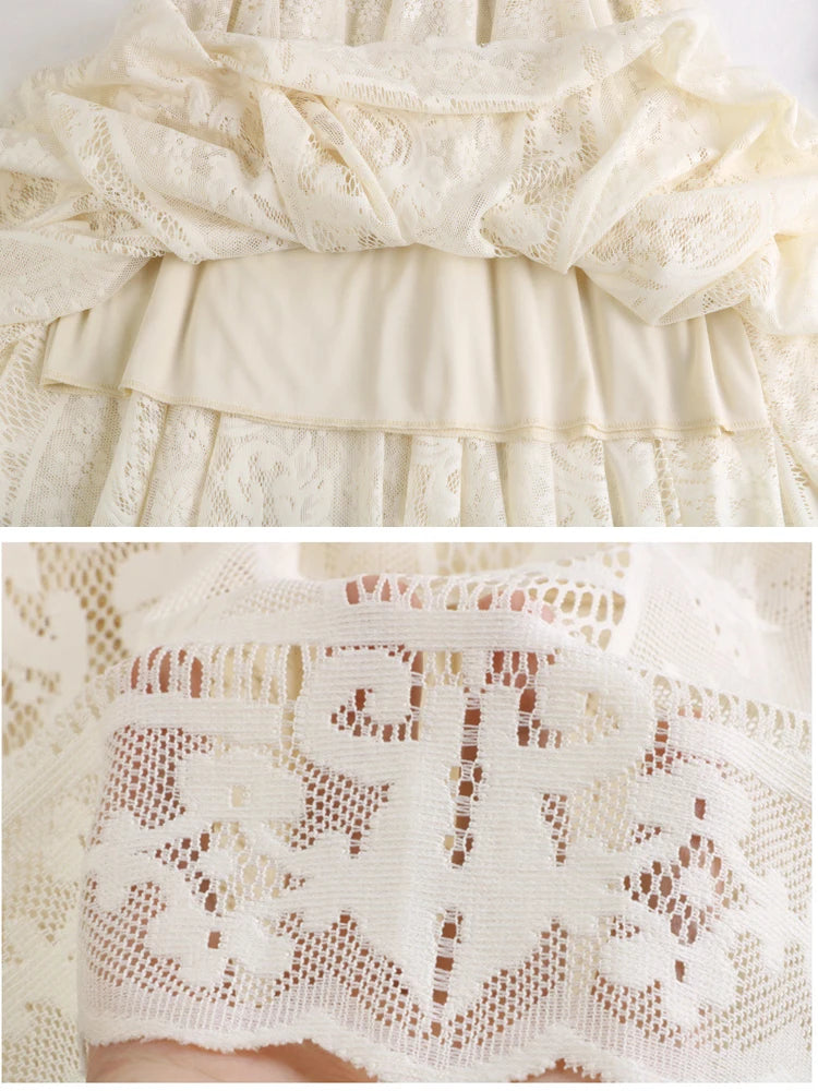 Vestido Ibicenco de Encaje Crochet, Línea A, Corte Suelto y Largo, Estilo Coreano
