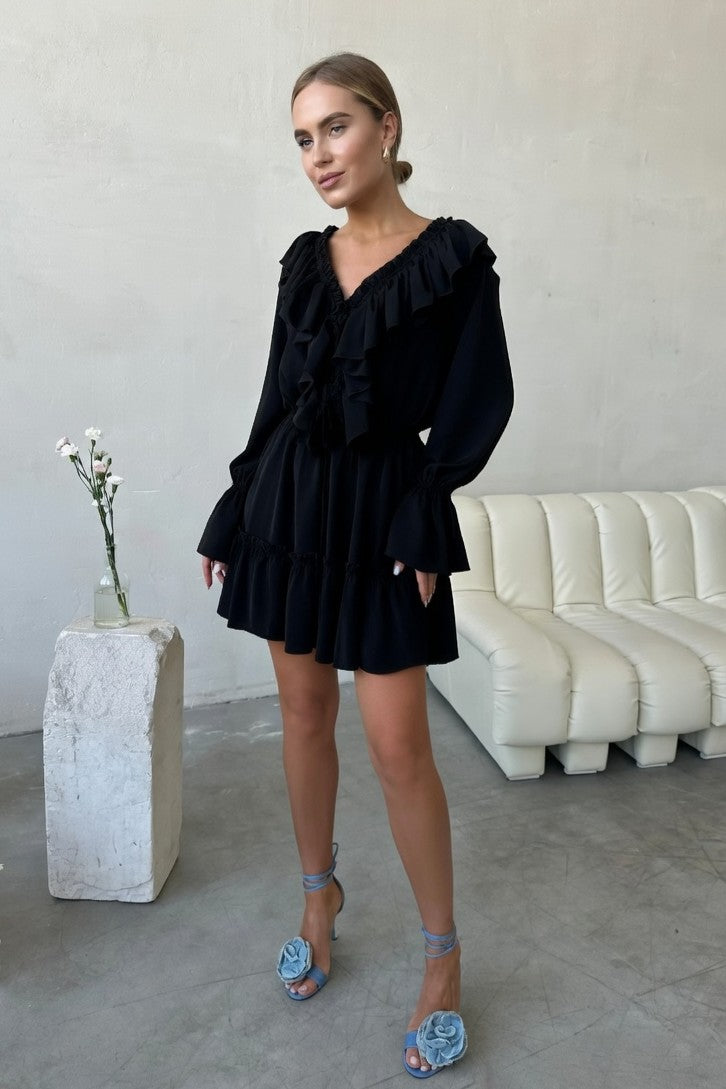 Vestido Corto Ibicenco Boho con Volantes y Manga Acampanada short boho dress