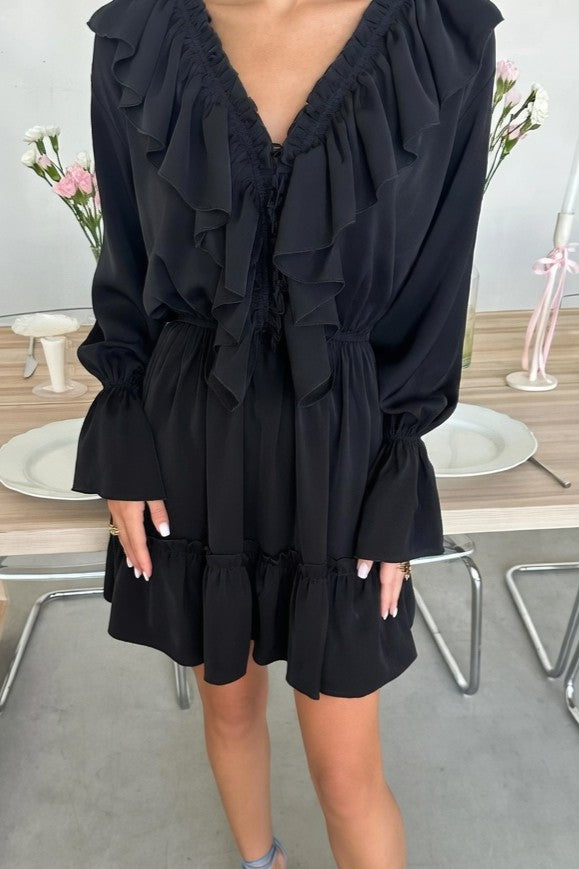 Vestido Corto Ibicenco Boho con Volantes y Manga Acampanada short boho dress