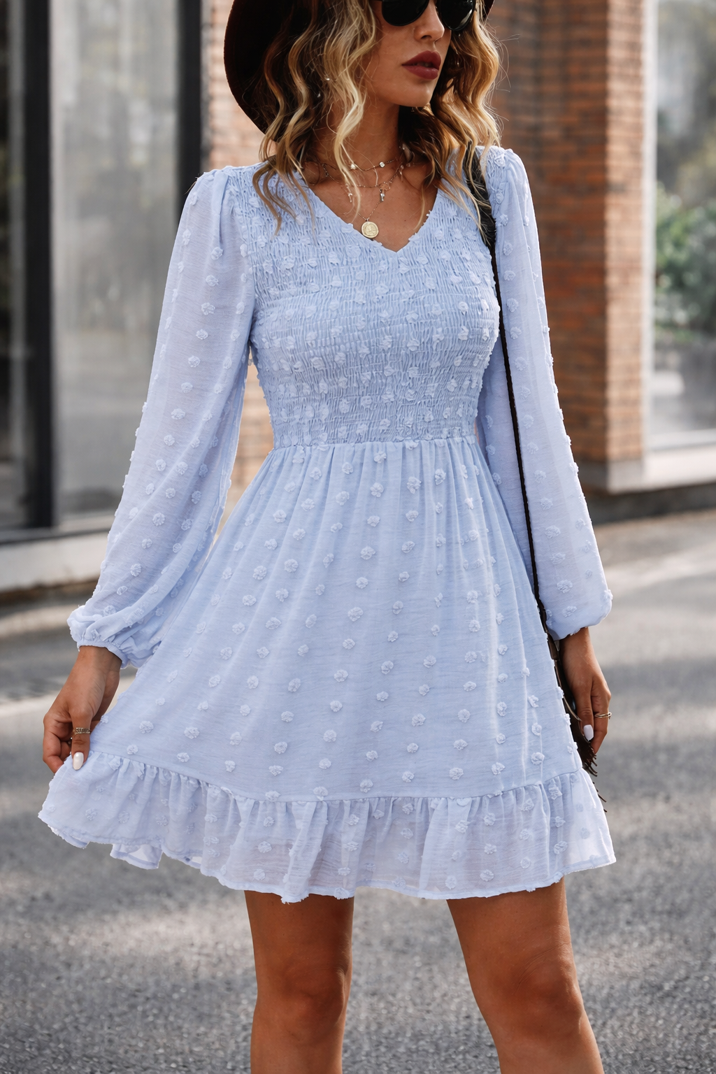 Vestido Ibicenco Boho Casual Mini con Cuello V y Volantes short boho dress