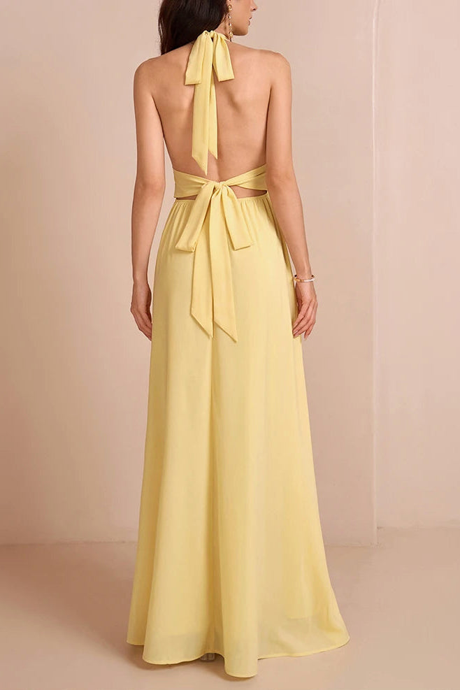 Vestido Ibicenco Boho Halter con Escote Pronunciado y Abertura Lateral long dress