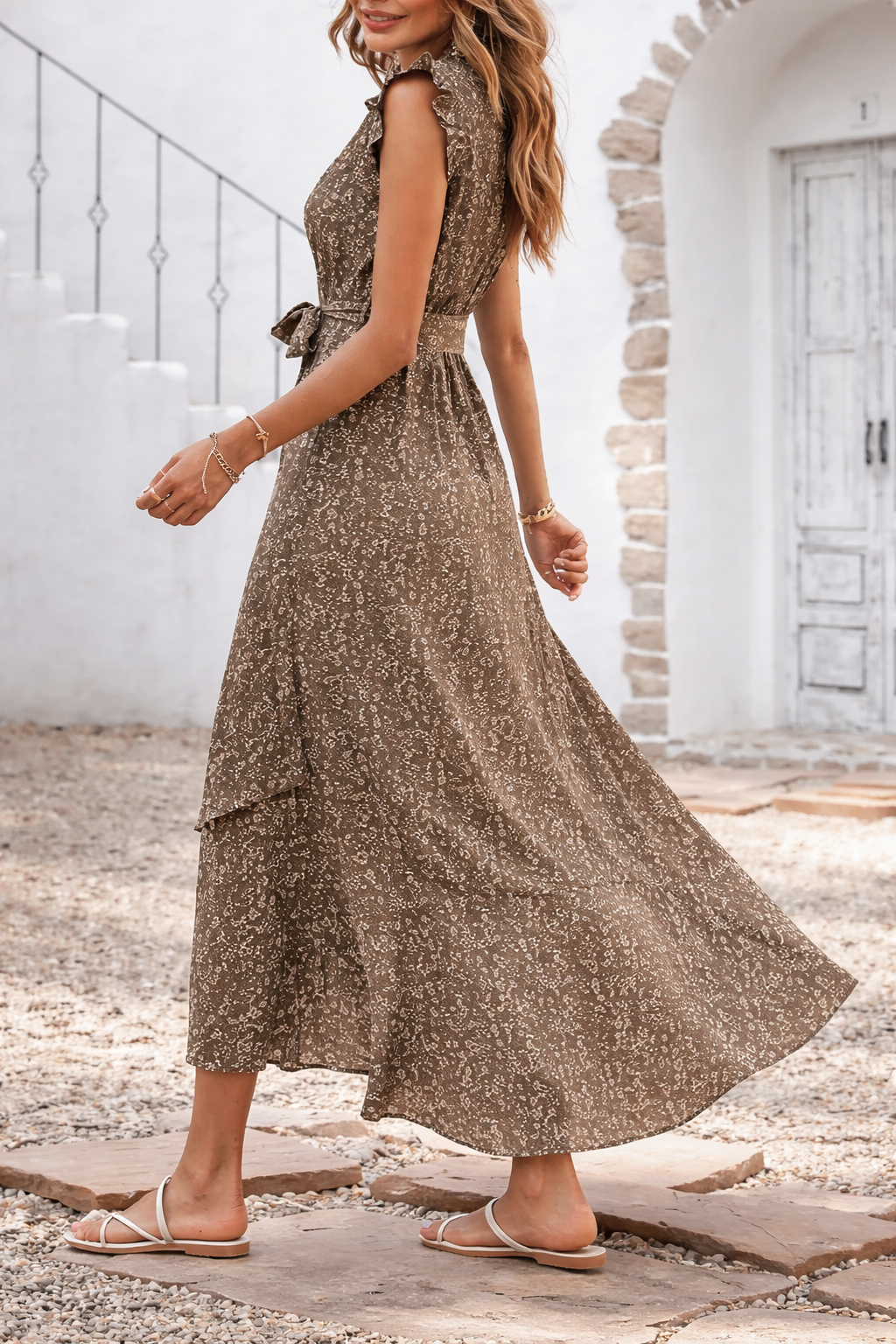 Vestido Ibicenco Largo de Verano con Estampado Floral y Volantes long boho dress