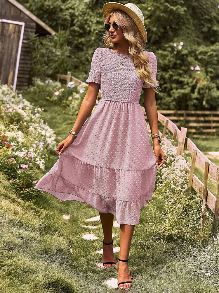 Vestido Ibicenco Midi Boho con Cintura Alta y Volantes midi boho dress