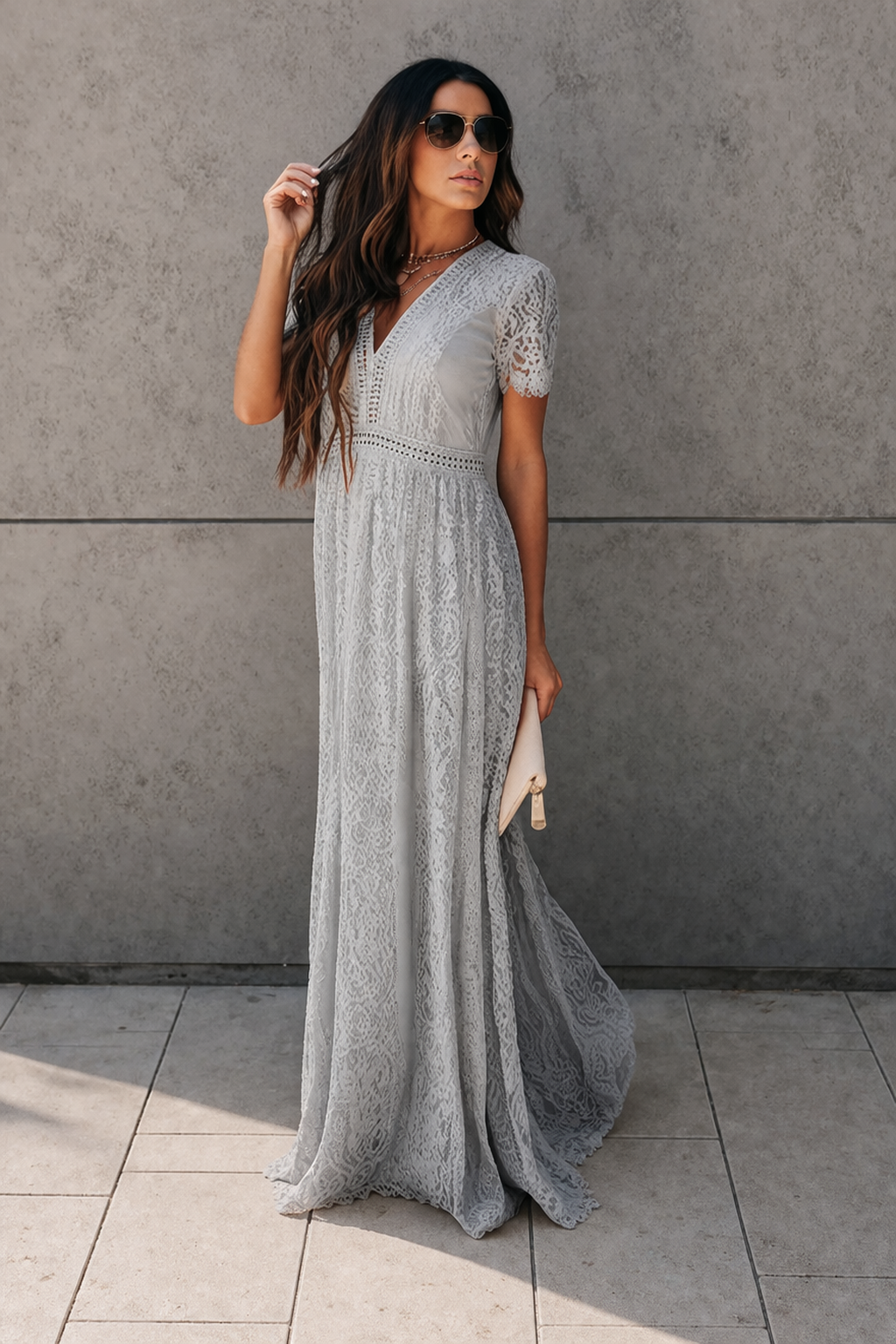 Vestido Ibicenco gris de Encaje Floral long grey boho dress