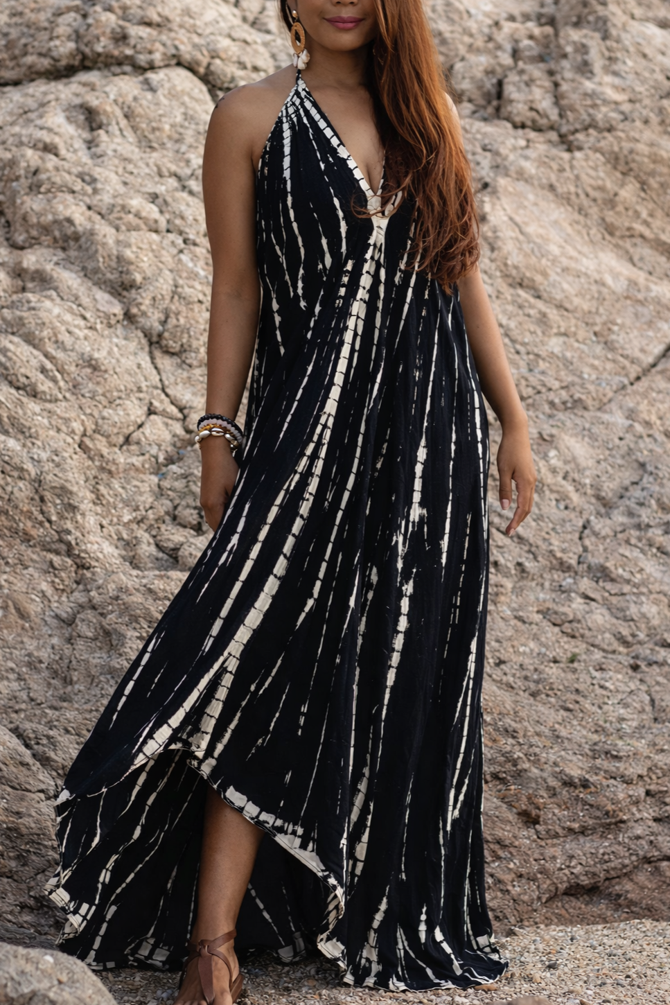 Vestido Ibicenco negro Boho Halter Sin Espalda y Sin Mangas long black boho dress